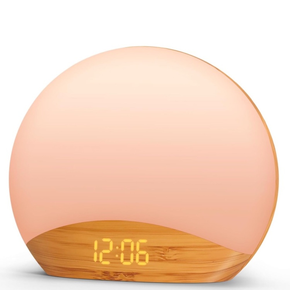 Reacher Modern Sunrise Alarm Clock with LED Display Wood Grain